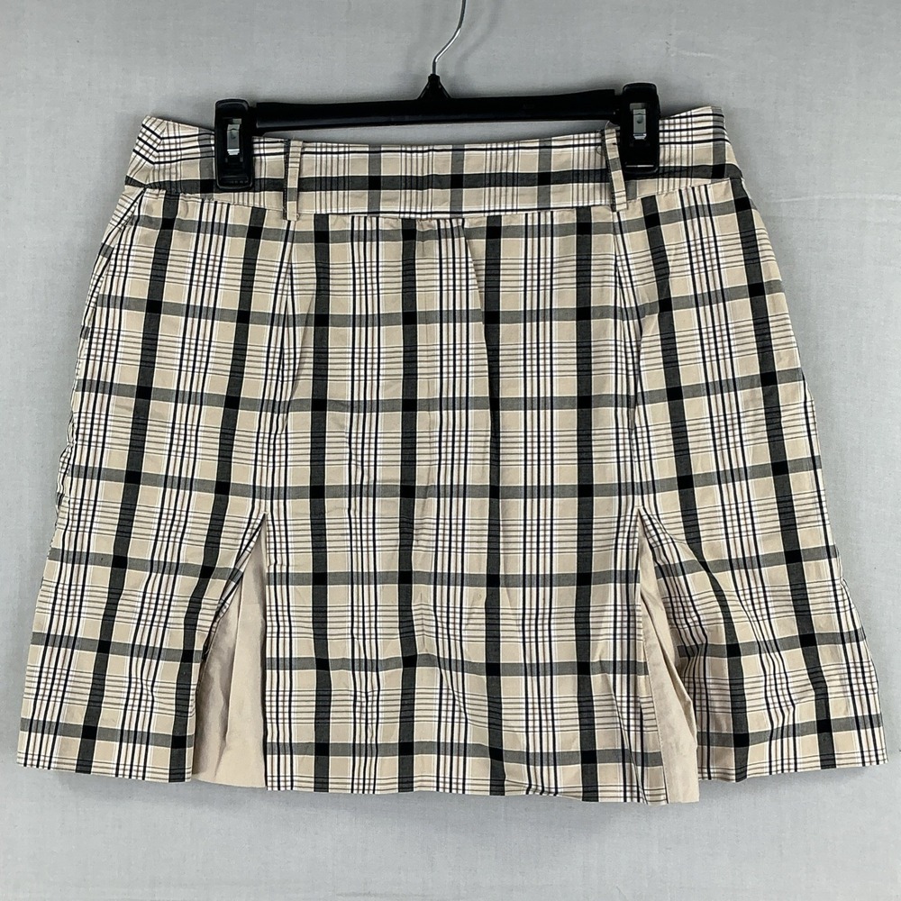 Izod Golf Classics Women's Plaid Pleated Skort Beige Black Size 4 Stretch